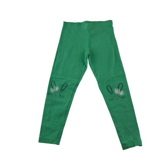 M&S leggings 5-6 years green with rabbit face on knees