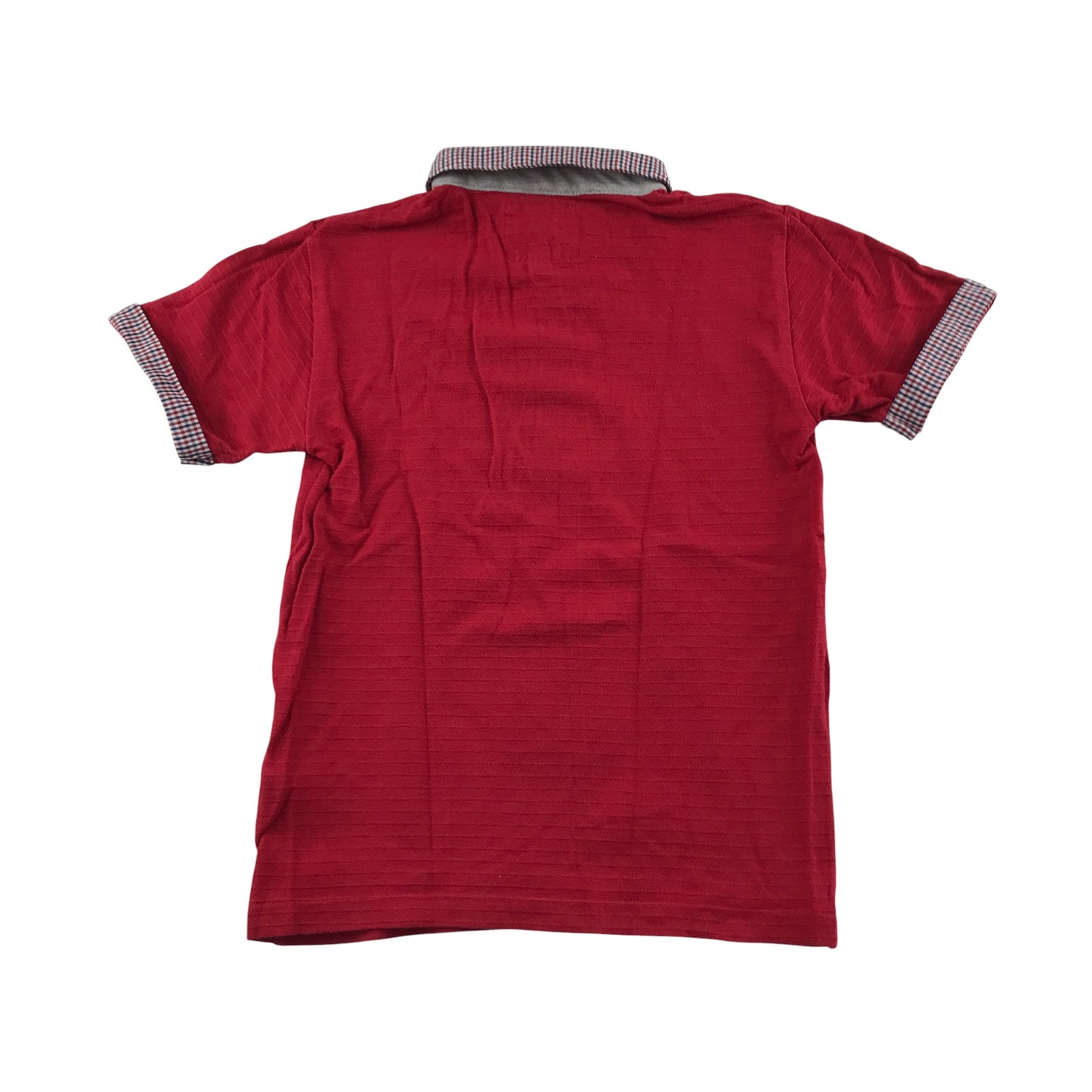 Jasper J Conran polo shirt 6-7 years red with checked collar and sleeve detailing cotton