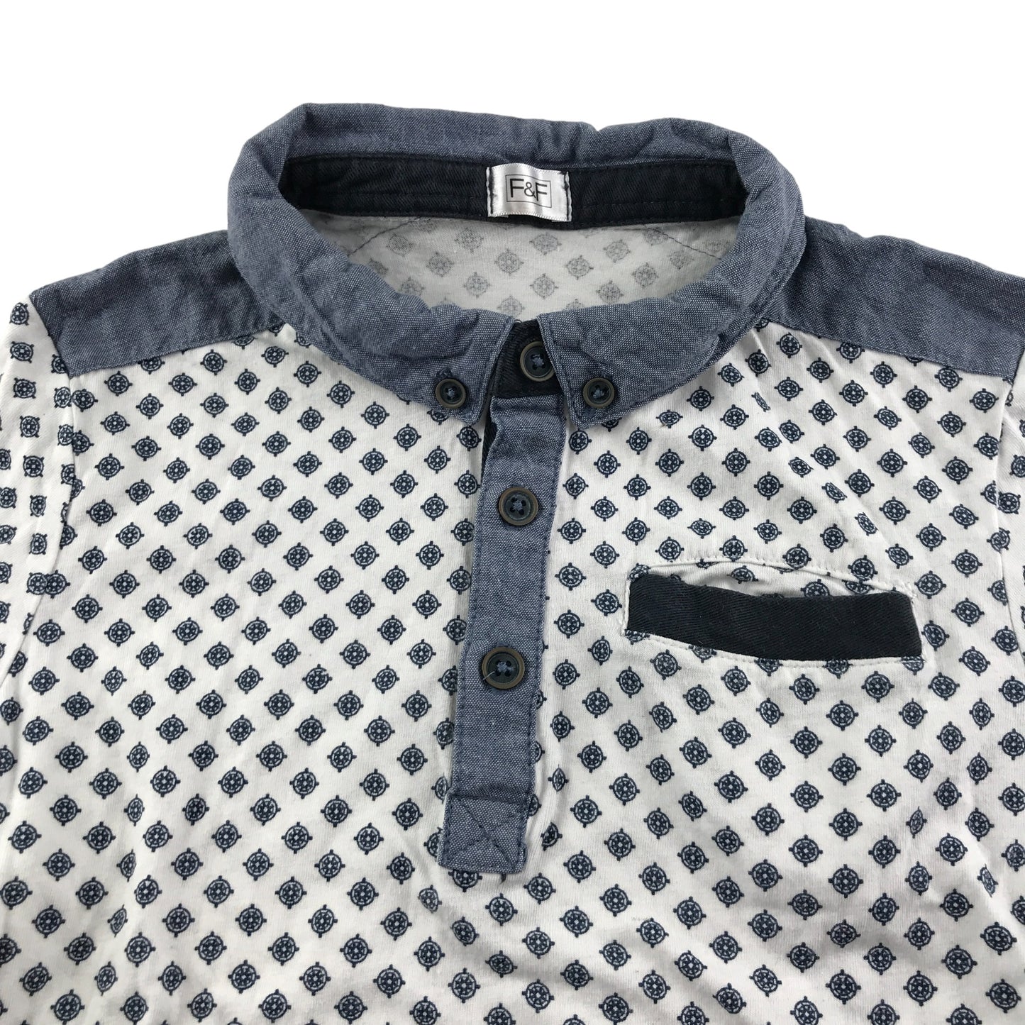 F&F polo shirt 7-8 years white with graphic pattern print short sleeve