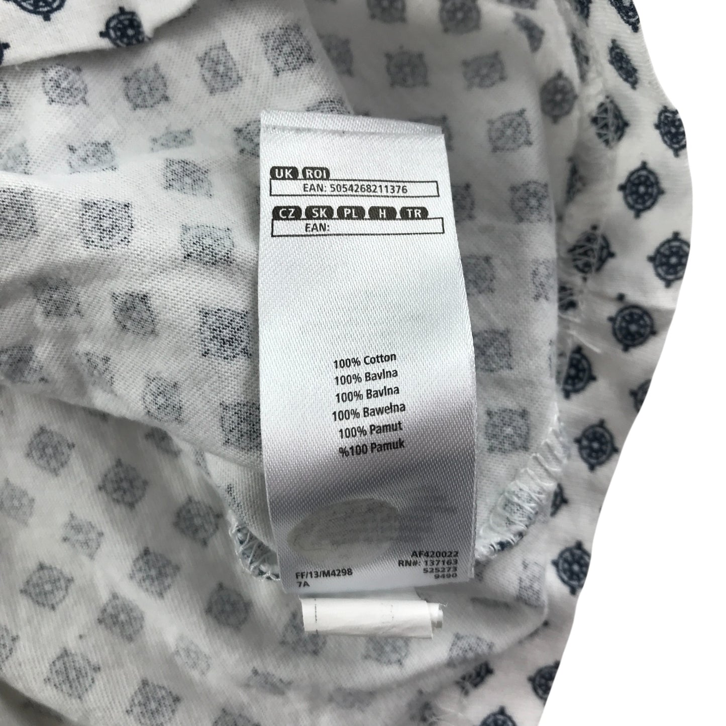 F&F polo shirt 7-8 years white with graphic pattern print short sleeve