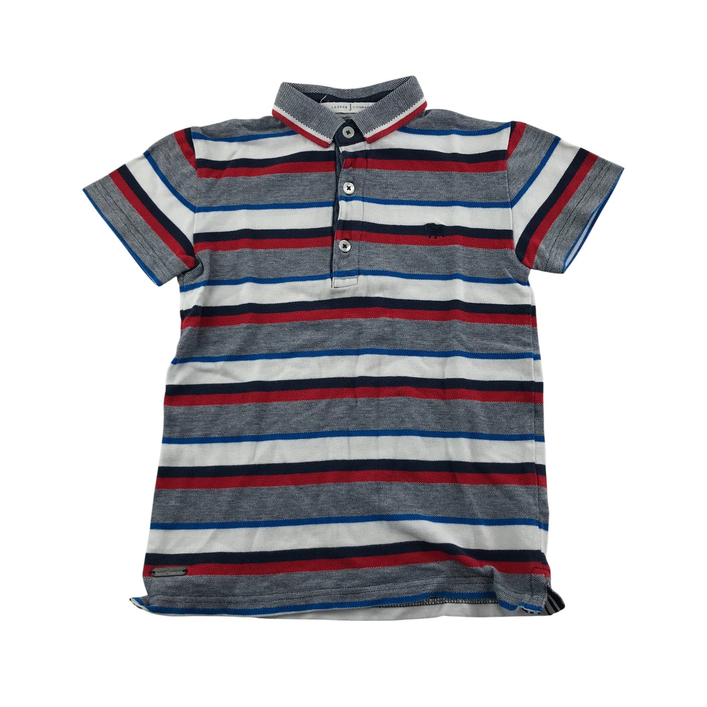 Jasper J Conran polo shirt 7-8 years grey red white stripy with embroidered logo cotton