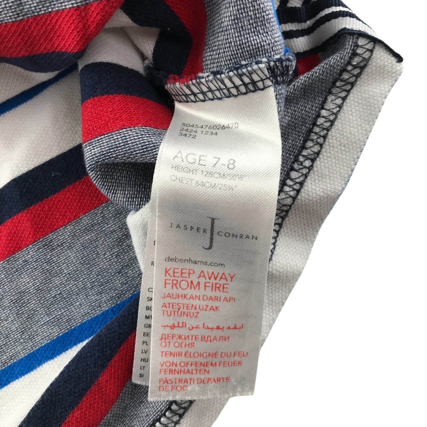 Jasper J Conran polo shirt 7-8 years grey red white stripy with embroidered logo cotton