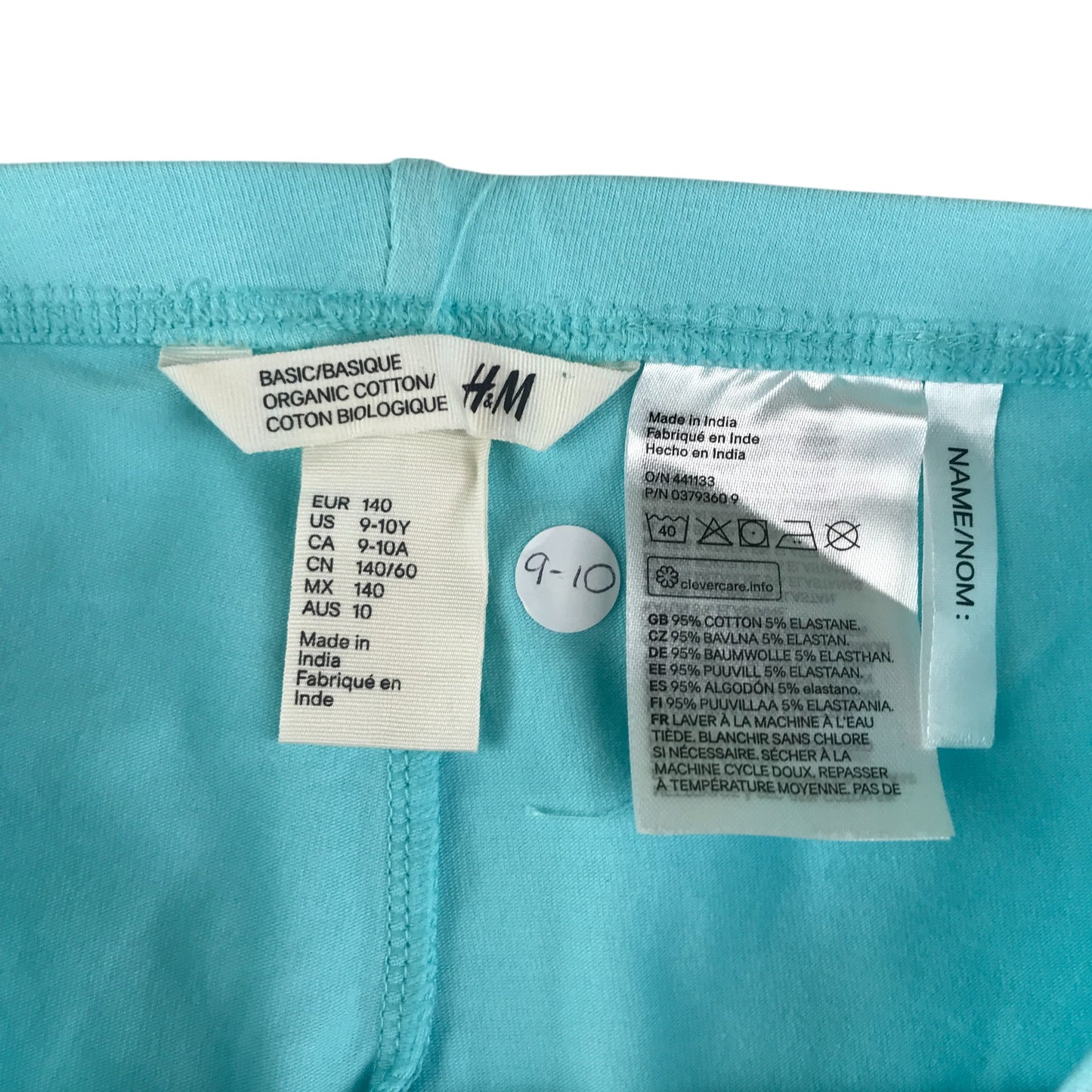 H&M leggings 9-10 years light blue plain with ankle detail