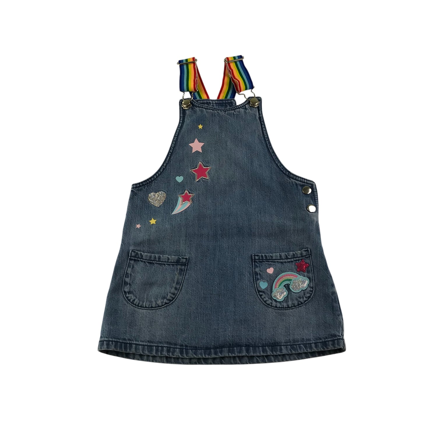 F&F dungaree dress 4-5 years blue denim patchwork cotton