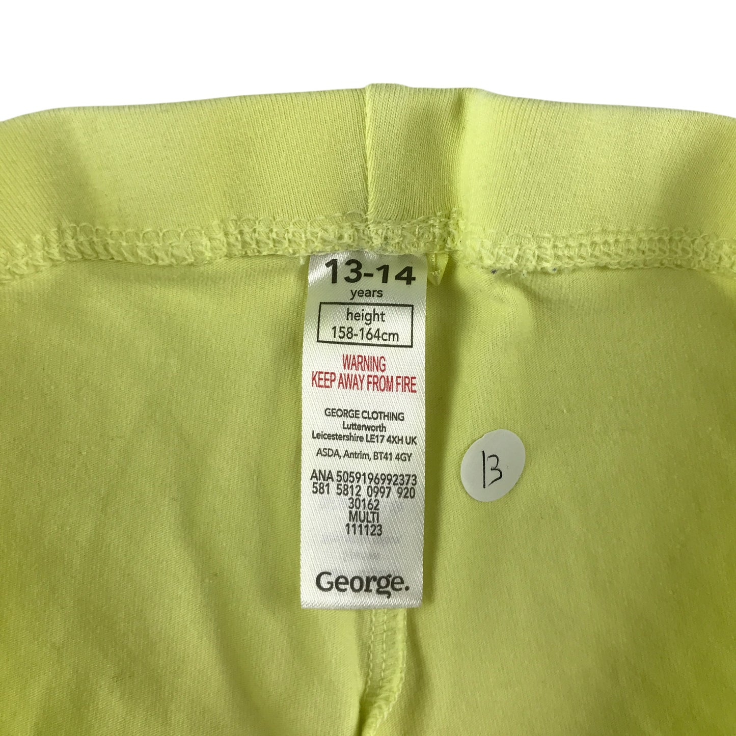 George leggings 13-14 years yellow plain