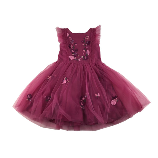 Next dress 5-6 years fuchsia pink floral embroidery mesh layered