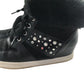 Matalan trainers shoe size 2 black wedge heels and fluffy ankle detail and gems