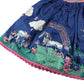 Monsoon skirt 7-8 years blue printed horses and rainbows cotton