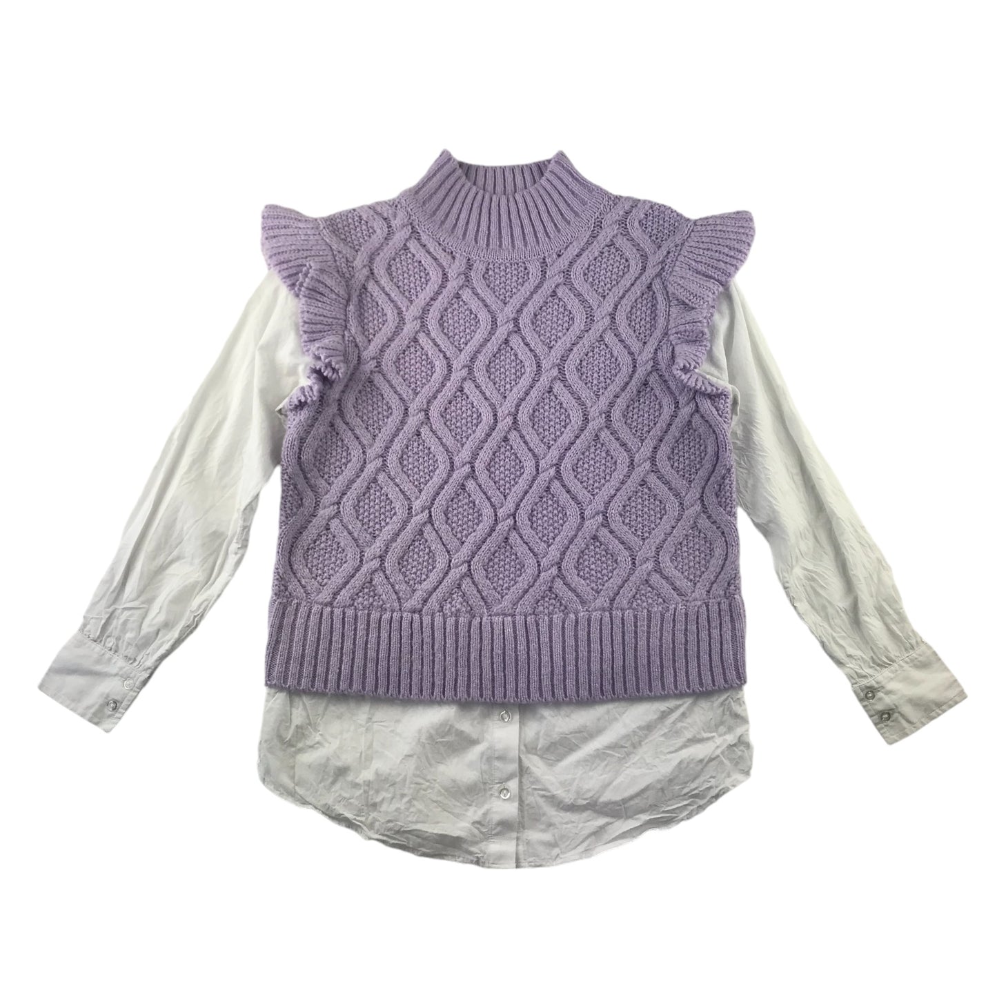 Tu jumper shirt womens size M lilac knit vest with shirt sleeves and hem