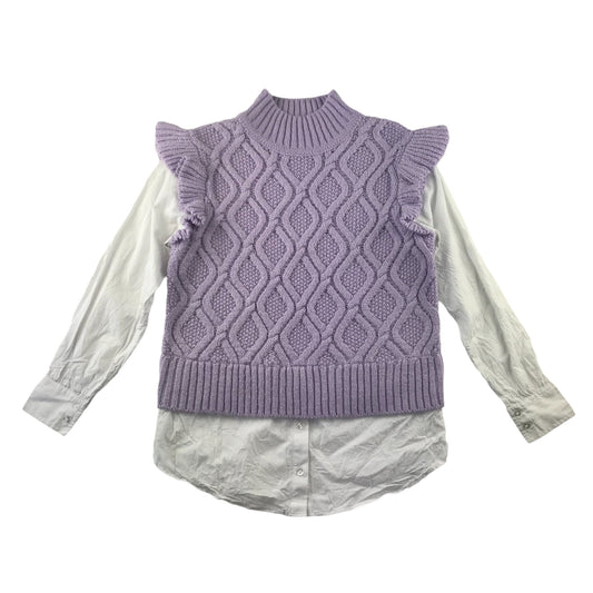 Tu jumper shirt womens size M lilac knit vest with shirt sleeves and hem