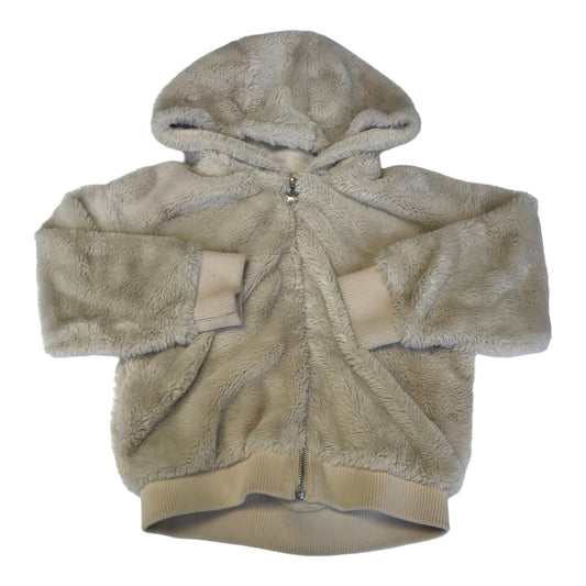 F&F Faux Fur Hoodie Jacket Age 6 Light Beige Fluffy Full Zipper