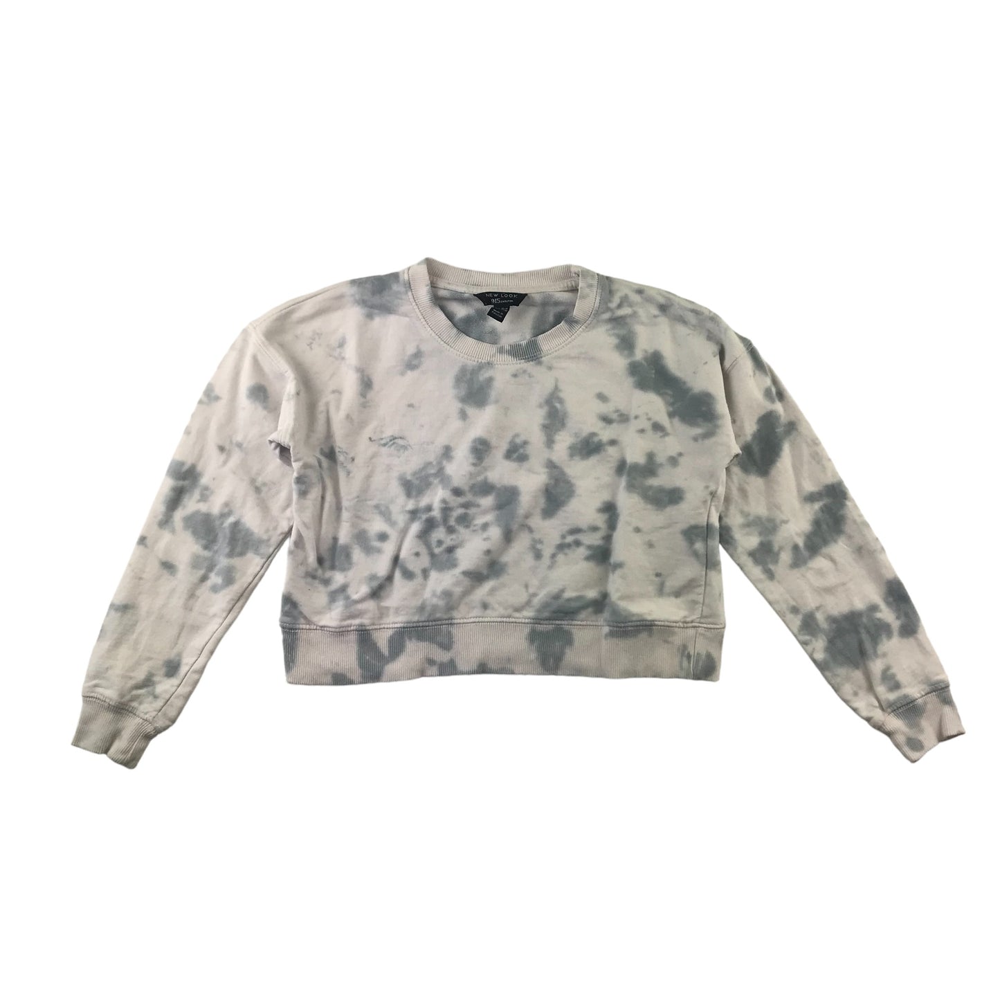 New Look sweater 10-11 years white with grey tie dye graphic cropped