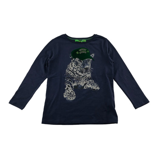 Limon Company T-shirt Age 6 Navy Blue Long Sleeve Cool Leopard Print Cotton