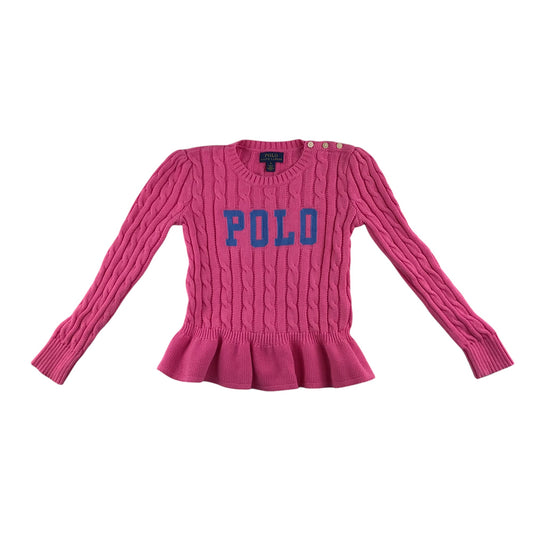 Ralph Lauren jumper 5-6 years pink cable knit peplum hem cotton