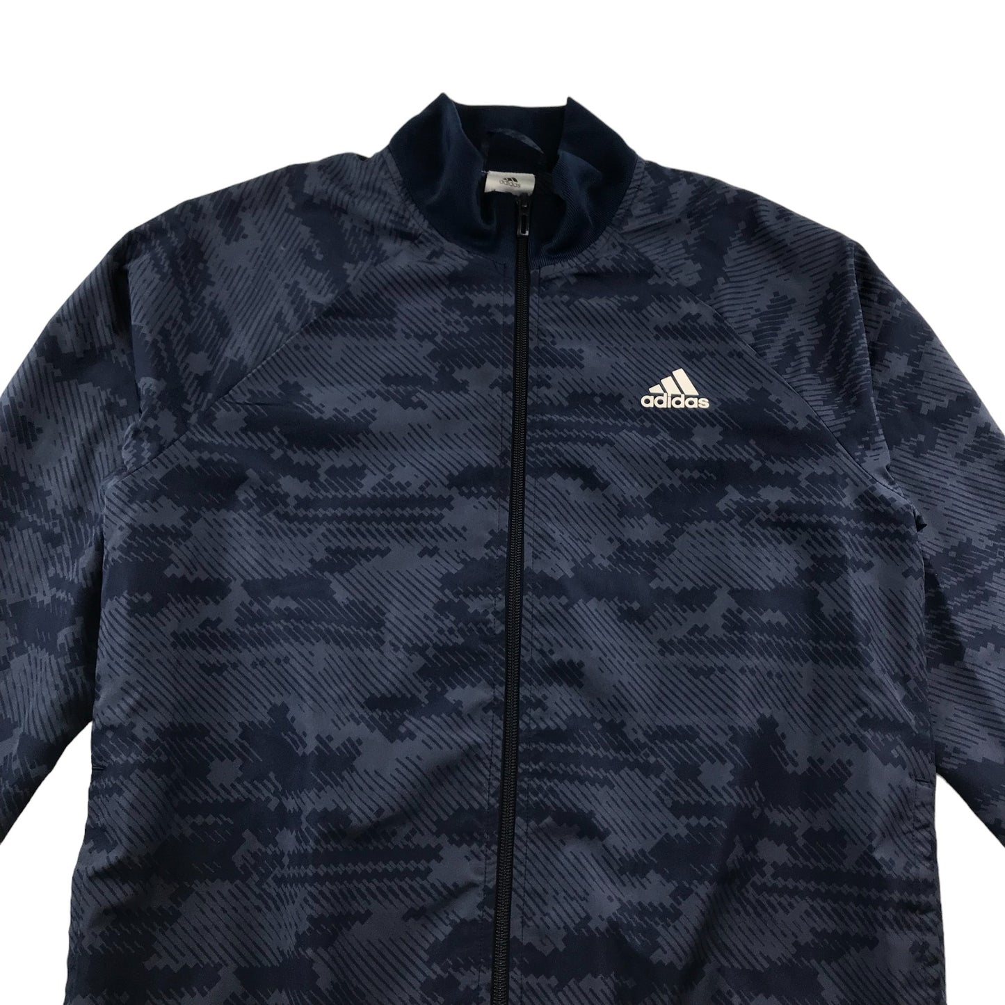 Adidas Jacket Age 13 Navy Blue Graphic Camo Pattern Light Windbreaker