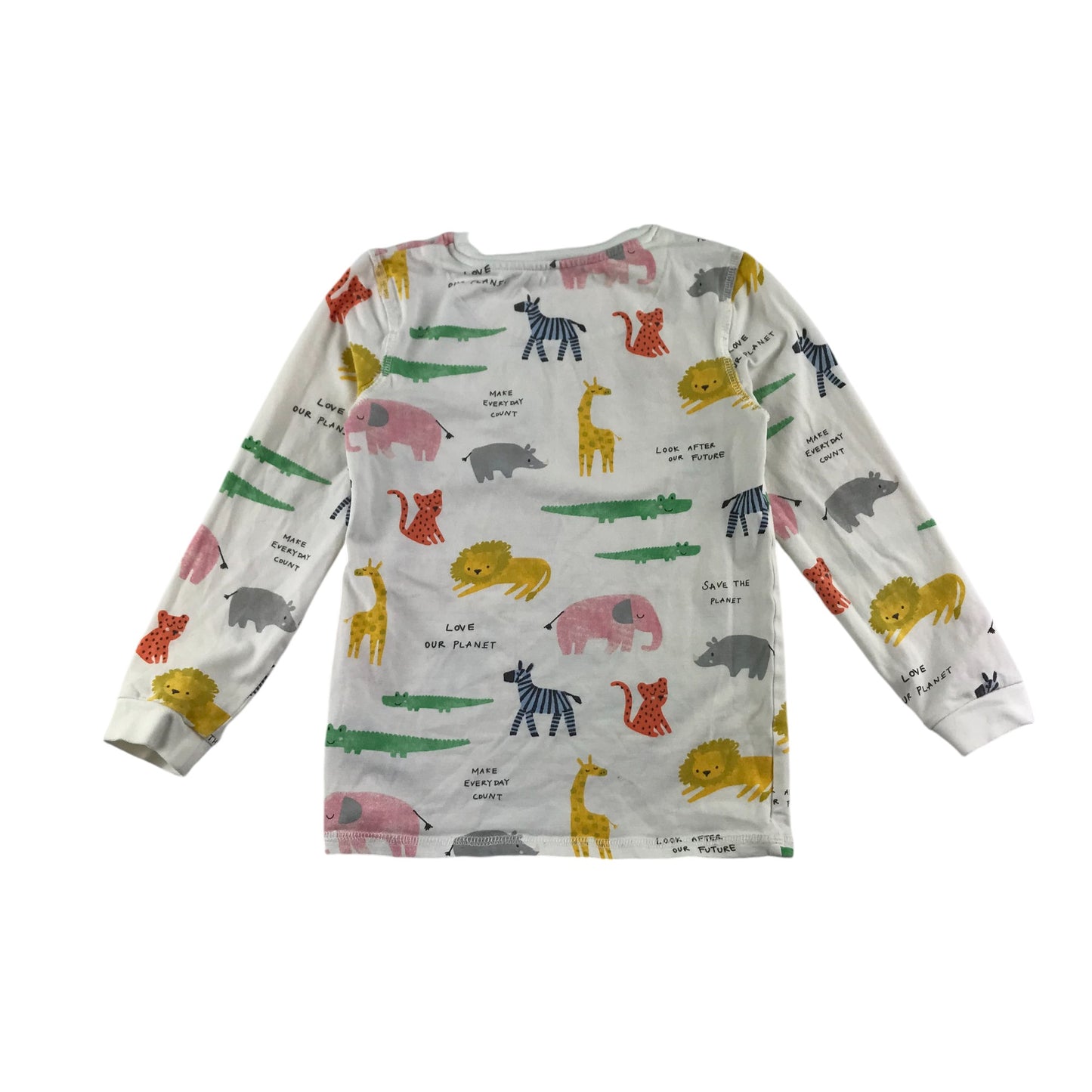 M&S pyjama set 5-6 years white and multicolour animals print long sleeve