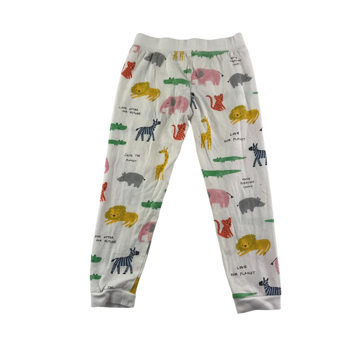 M&S pyjama set 5-6 years white and multicolour animals print long sleeve