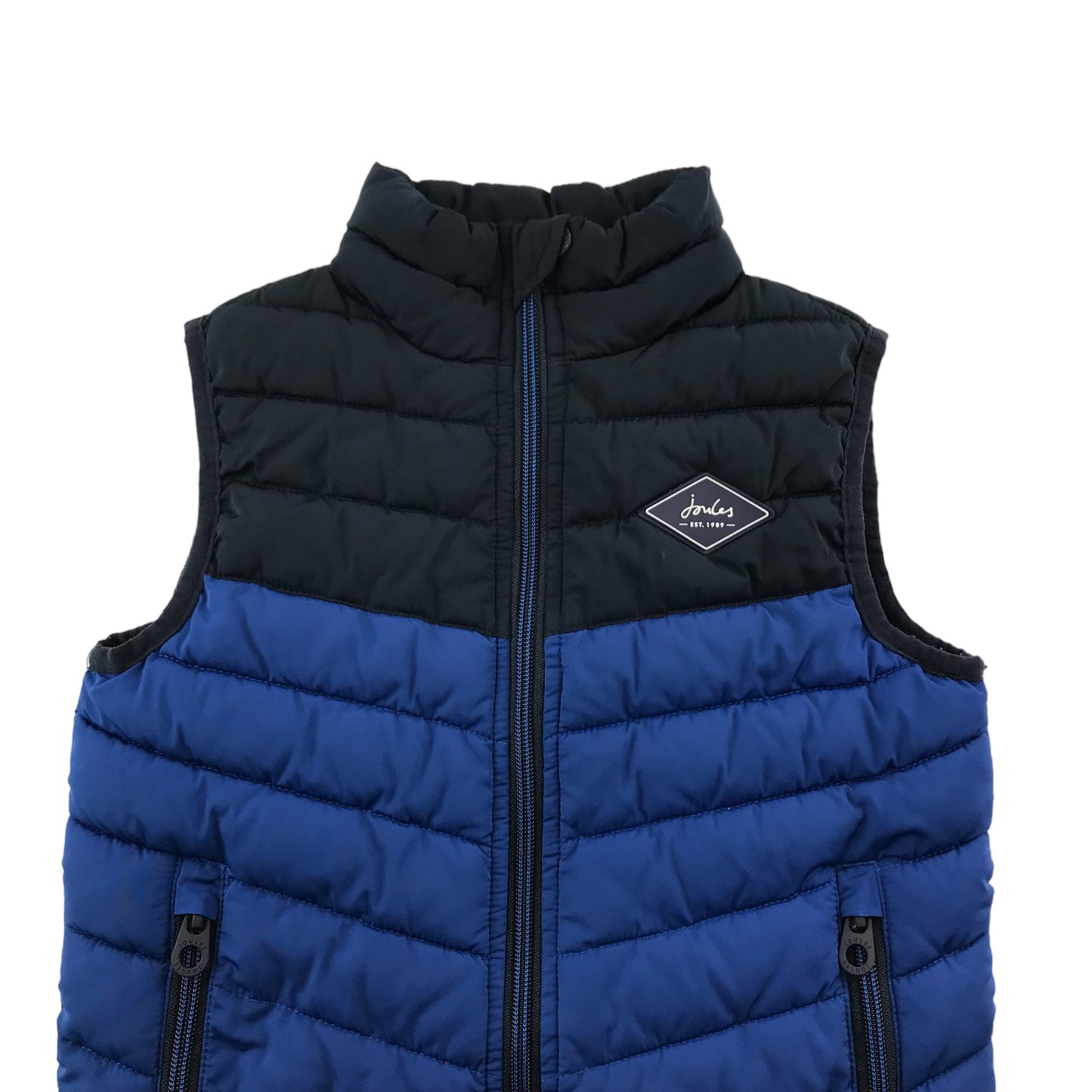 Joules Gilet Age 5 Navy and Blue Light Puffer with full zip and high collar