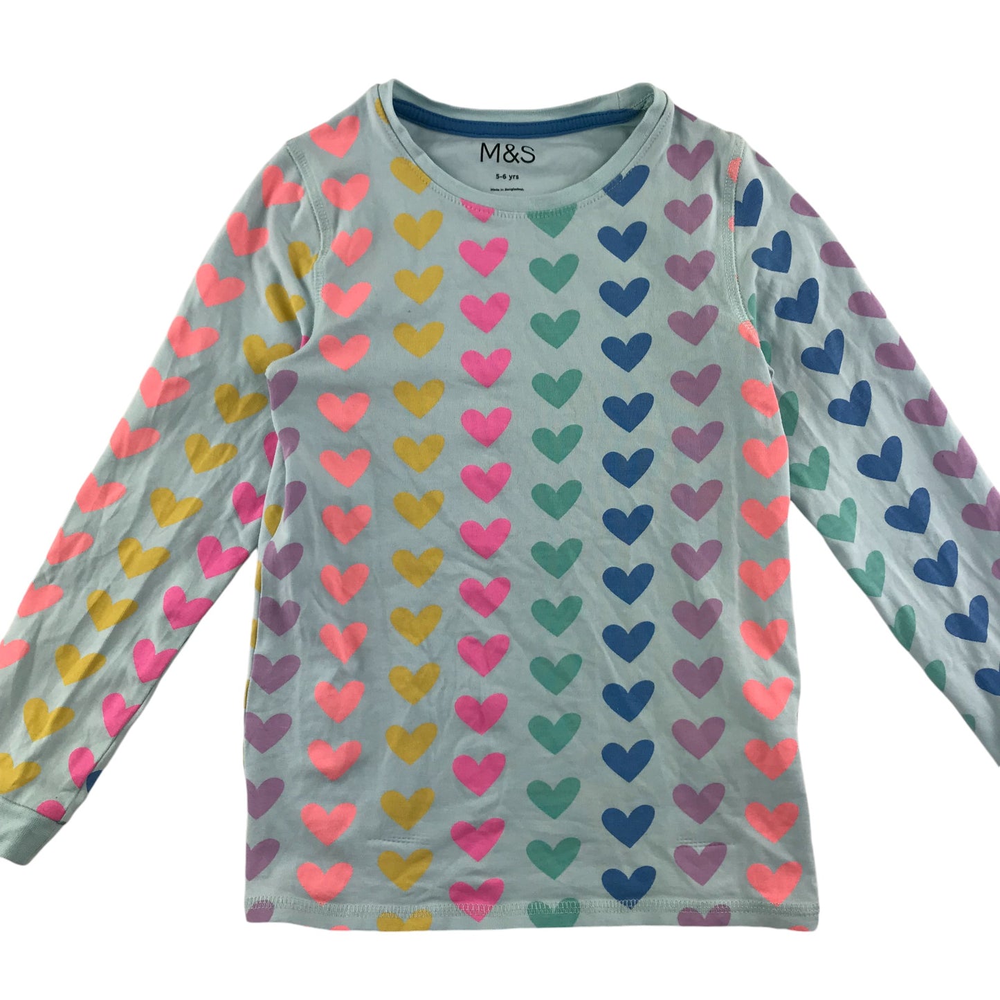 M&S pyjama set 5-6 years light blue with multicolour love hearts