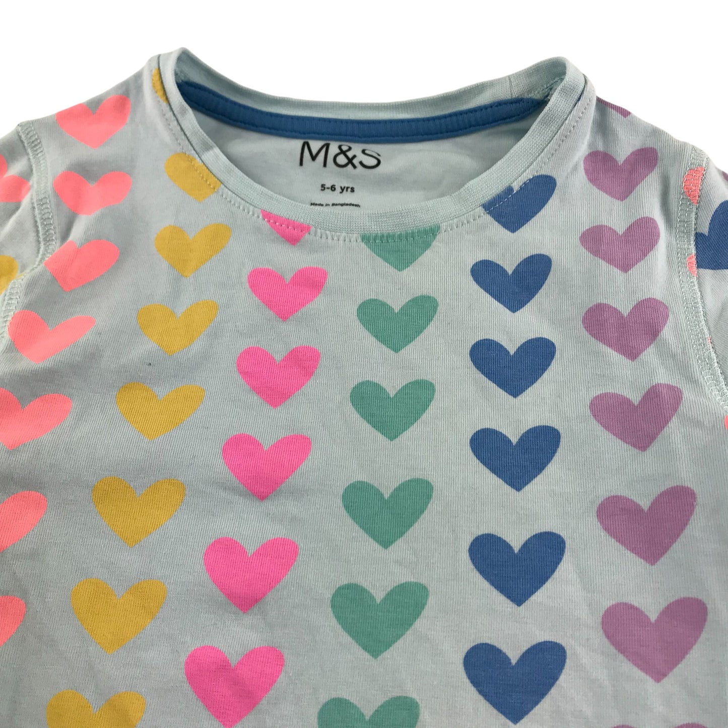 M&S pyjama set 5-6 years light blue with multicolour love hearts