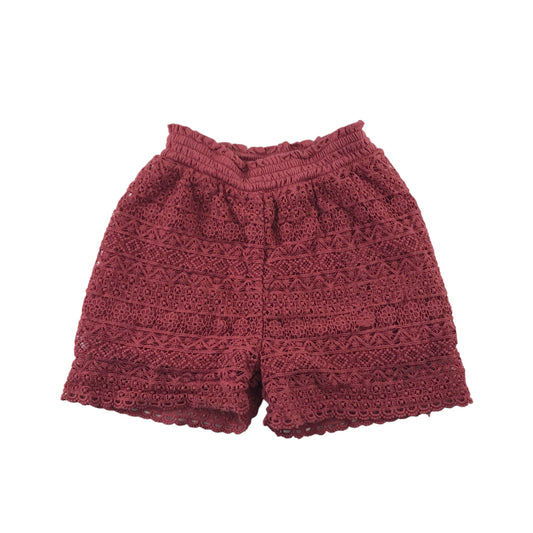 M&S Shorts Age 8 Burnt Red Plain Lace Pattern Cotton