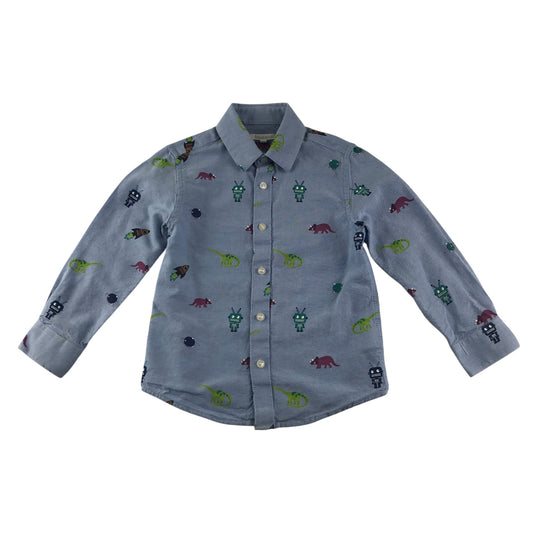 Debenhams shirt 4-5 years blue dinosaur robot and space graphic print cotton