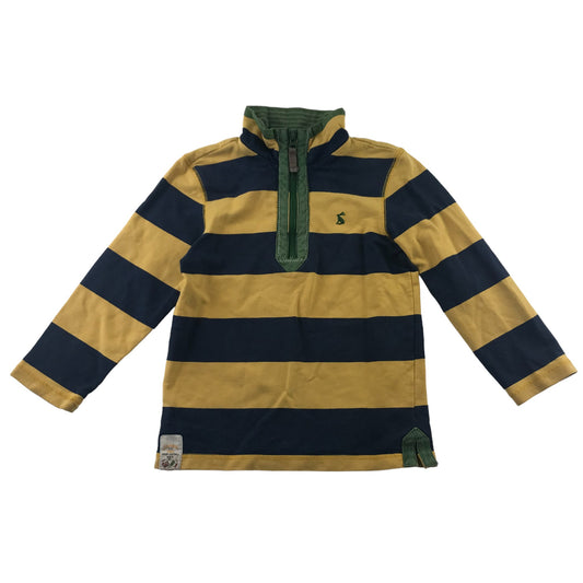 Joules sweater 5 years yellow and navy stripy with half zipper green rabbit logo