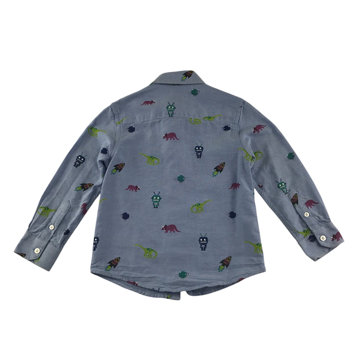 Debenhams shirt 4-5 years blue dinosaur robot and space graphic print cotton