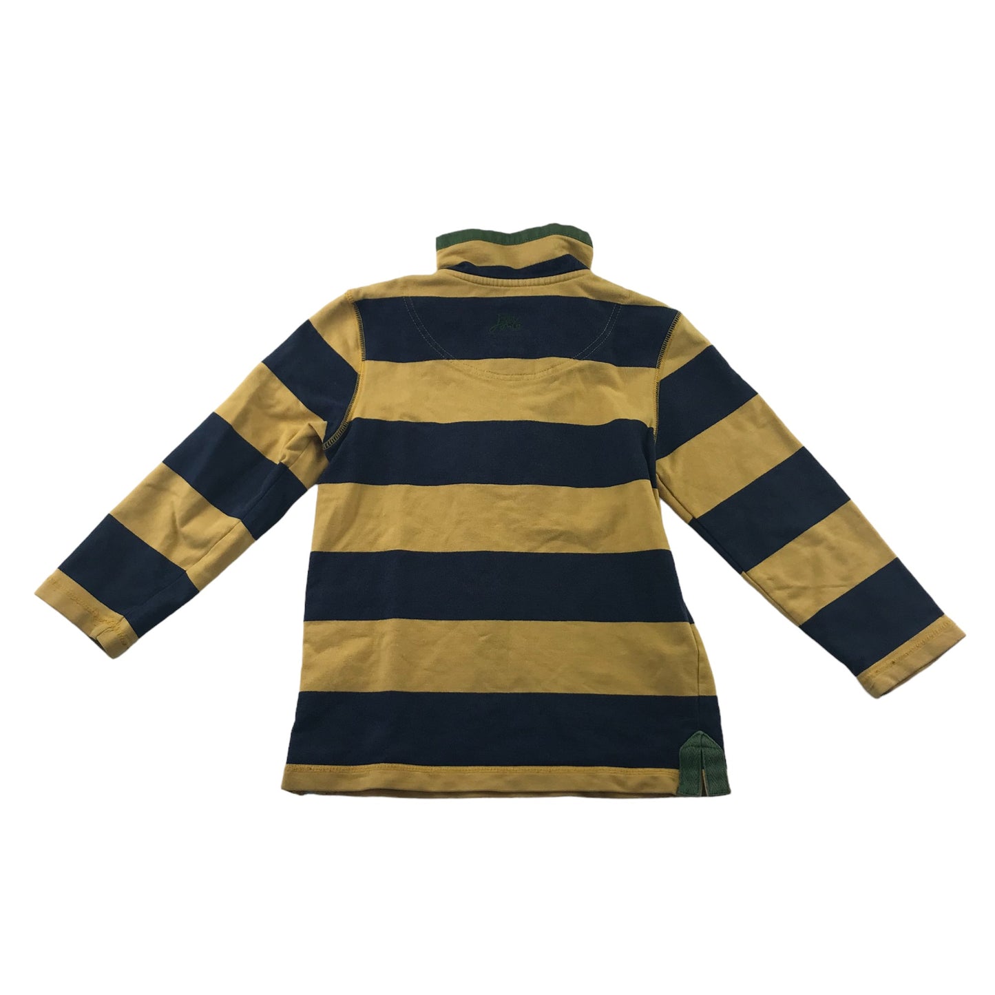 Joules sweater 5 years yellow and navy stripy with half zipper green rabbit logo