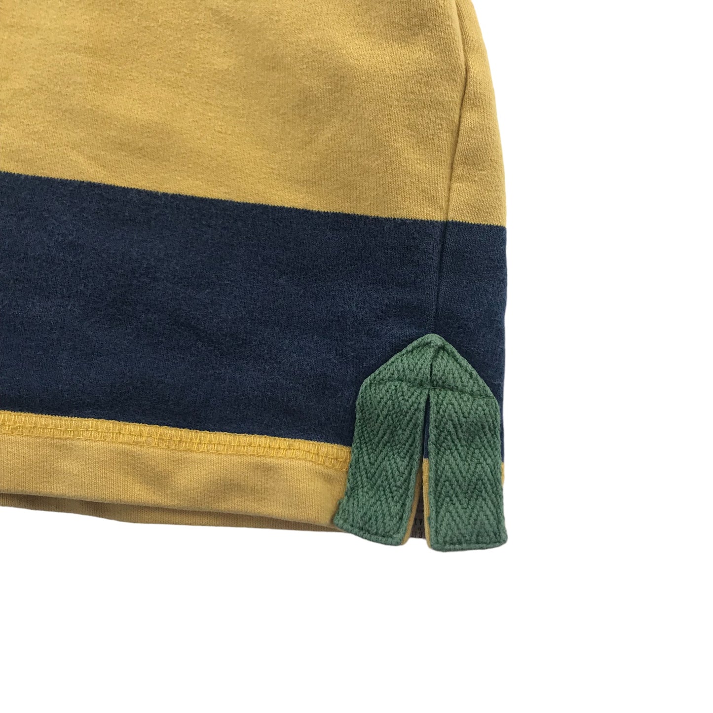 Joules sweater 5 years yellow and navy stripy with half zipper green rabbit logo