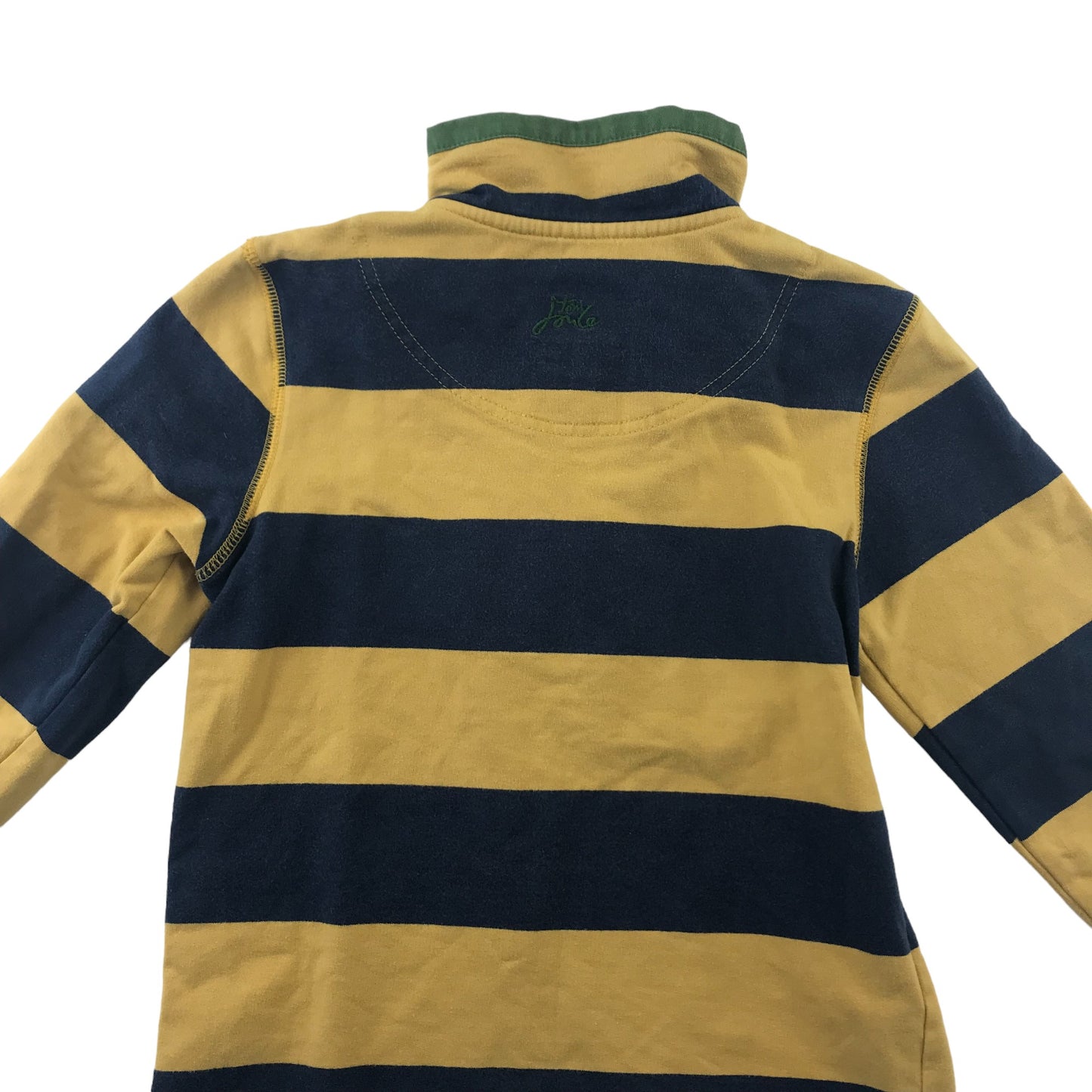 Joules sweater 5 years yellow and navy stripy with half zipper green rabbit logo