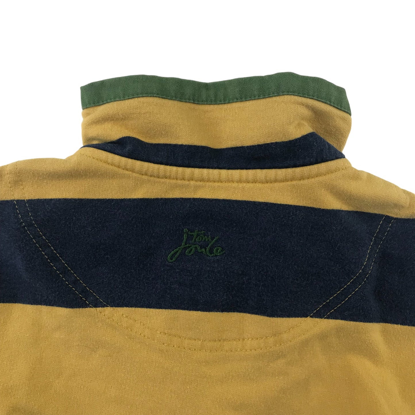 Joules sweater 5 years yellow and navy stripy with half zipper green rabbit logo