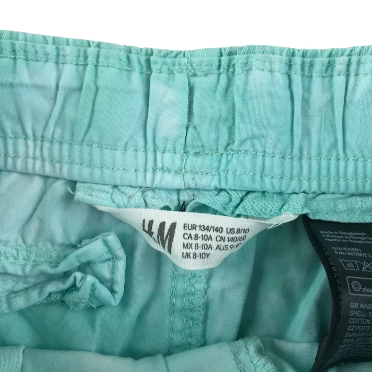H&M shorts 9-10 years turquoise tie dye white draw strings cotton