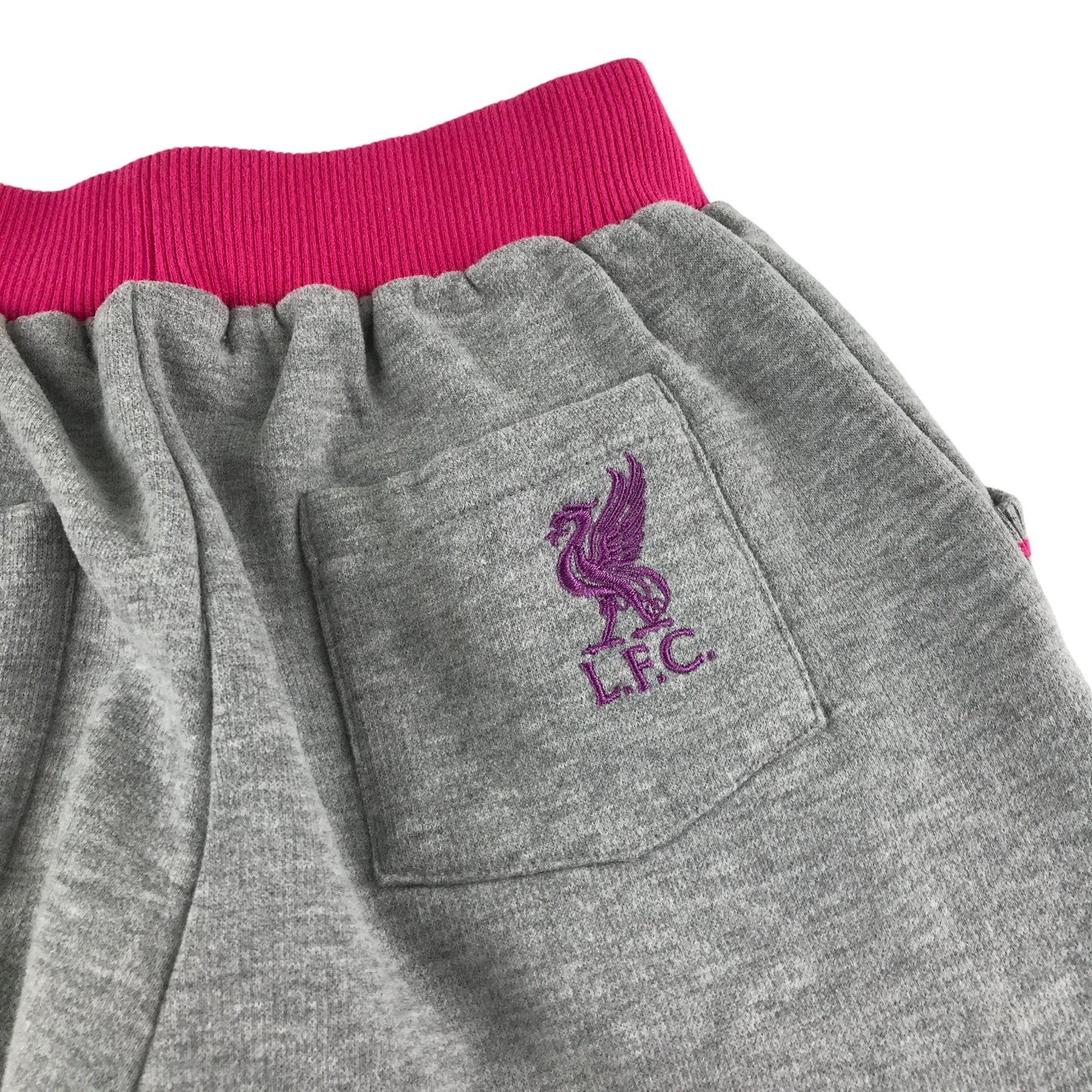 Kop Kids joggers 5-6 years light grey with pink waist band and purple logo Liverpool FC