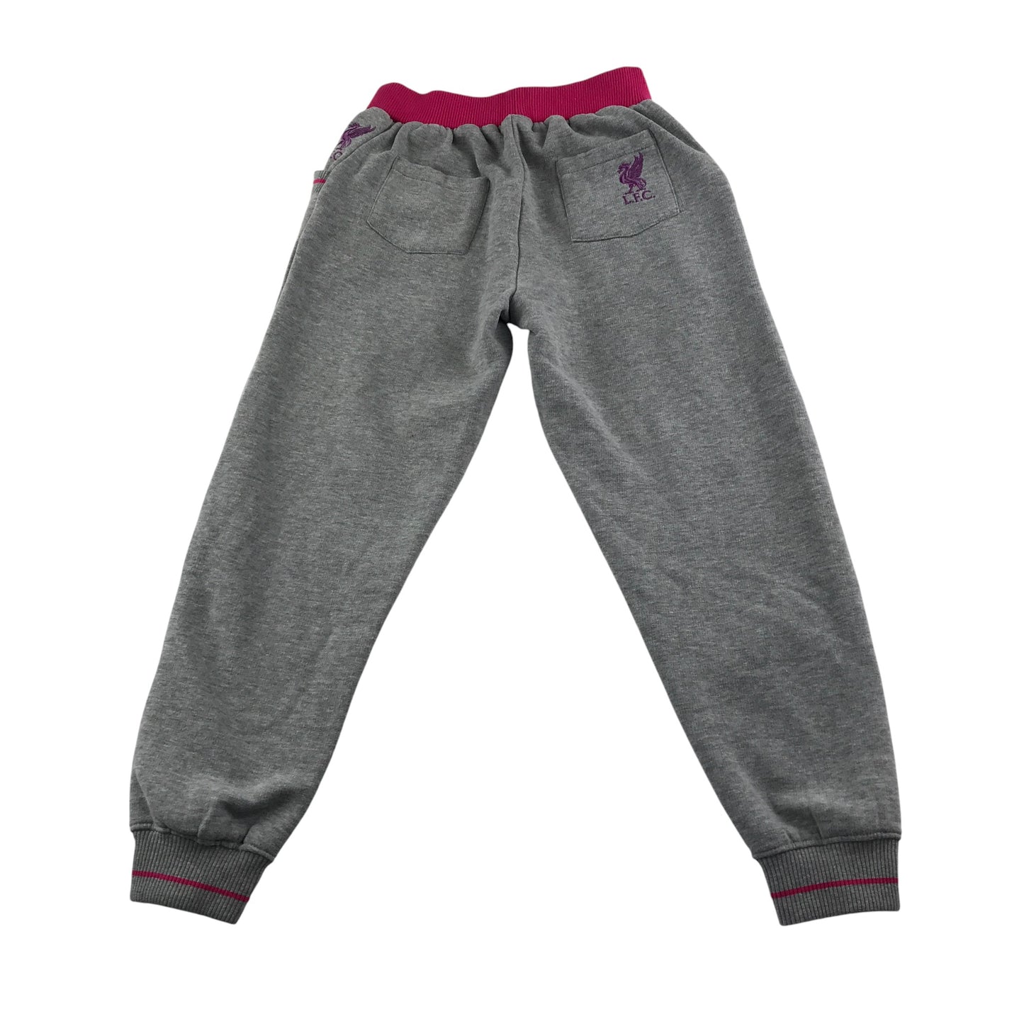 Kop Kids joggers 5-6 years light grey with pink waist band and purple logo Liverpool FC