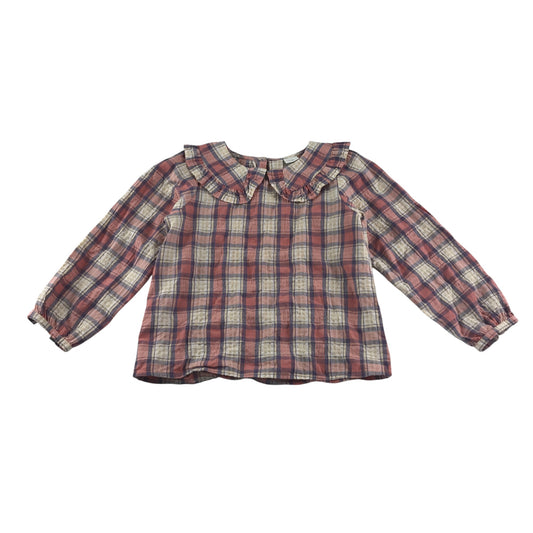 Next blouse 5-6 years pink checked long sleeve with pilgrim collar