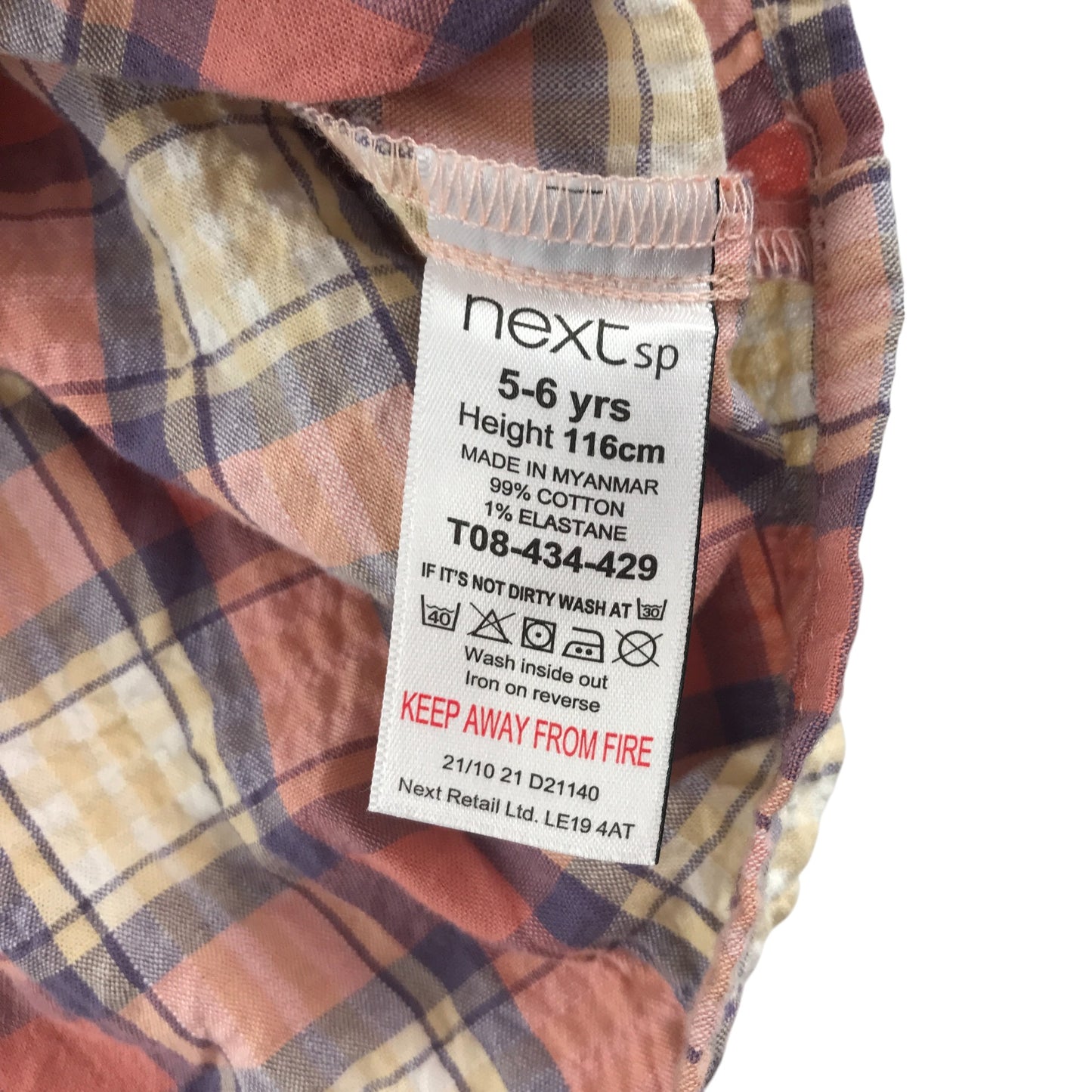 Next blouse 5-6 years pink checked long sleeve with pilgrim collar