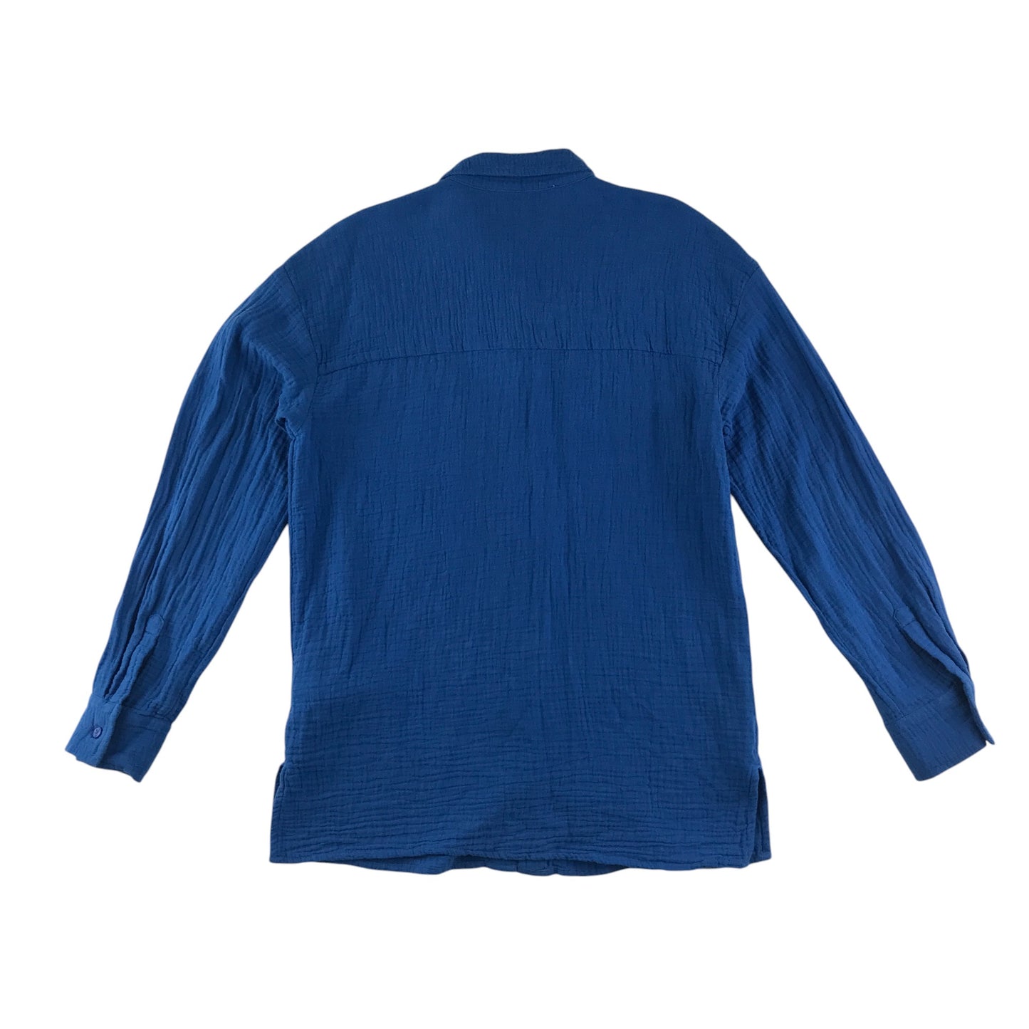 M&S blouse 9-10 years blue plain button up shirt long top length