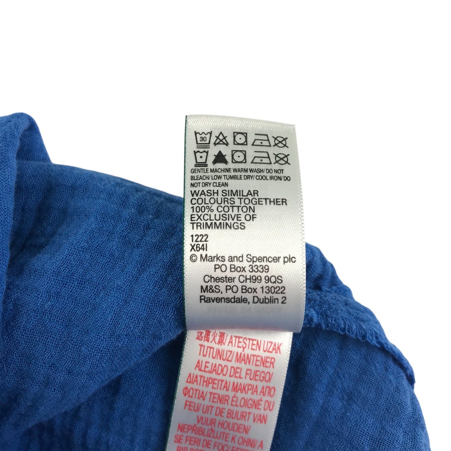 M&S blouse 9-10 years blue plain button up shirt long top length