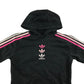 Adidas Hoodie Age 9 Black with Pink Triple Logo and Sleeve Stripes