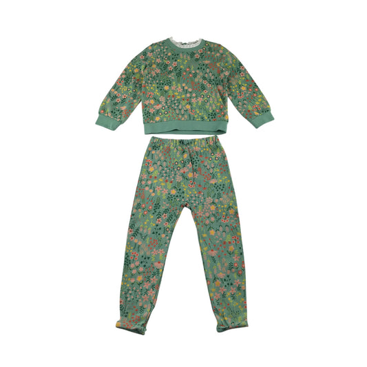 Mothercare sweater and joggers set 5-6 years green floral jerseys cotton