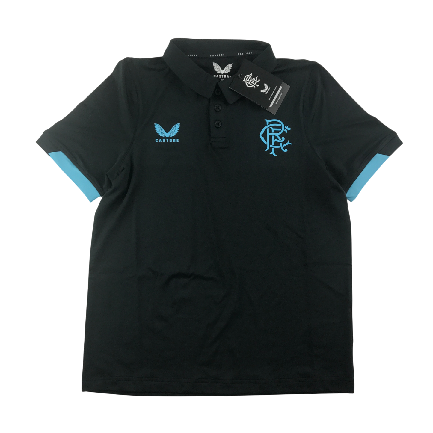 Castore Rangers Polo Shirt Black with Blue Logo