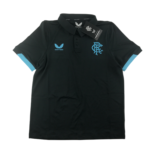 Castore Rangers Polo Shirt Black with Blue Logo