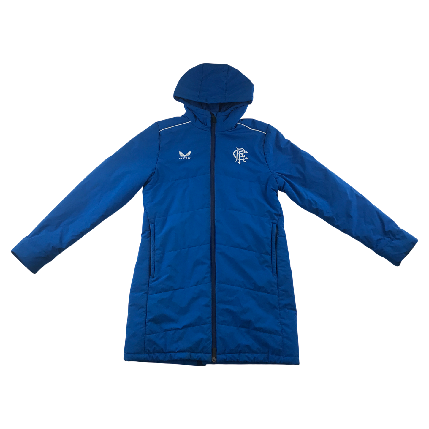 Castore Rangers 14-15 Years Long Padded Jacket Blue with White Logo