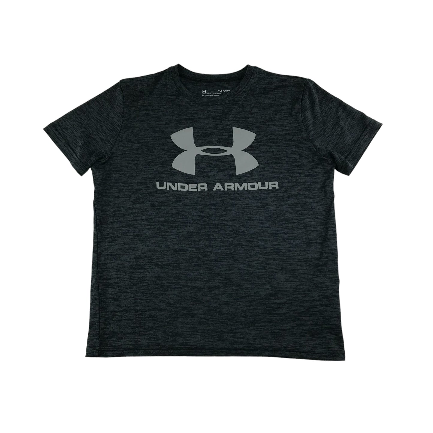 Under Armour Sports Top Age 11-12 Dark Grey Heatgear Distressed Pattern Short Sleeve T-shirt