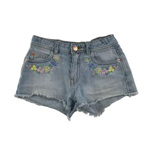 M&S shorts 8-9 years blue floral embroidery Demin ripped hem cotton