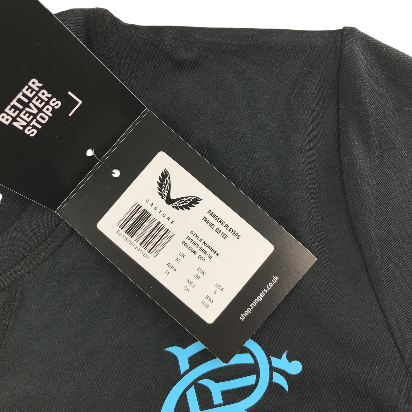Castore Rangers Black Sports T-shirt with Blue Logo