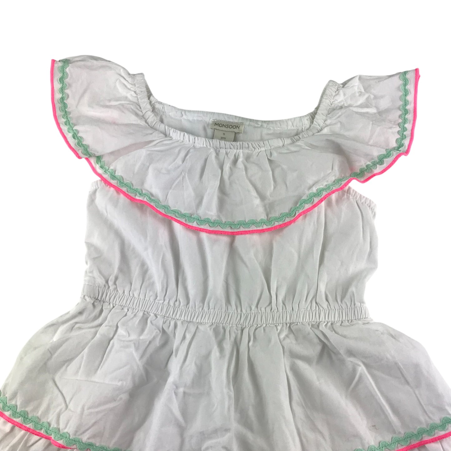 Monsoon dress 4-5 years white layered with elasticated waistband