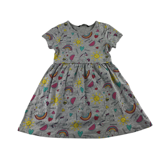 George dress 5-6 years grey graphic unicorn and sun print short sleeve