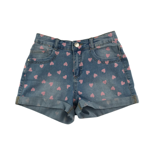M&S shorts 9-10 years blue denim with pink love heart print
